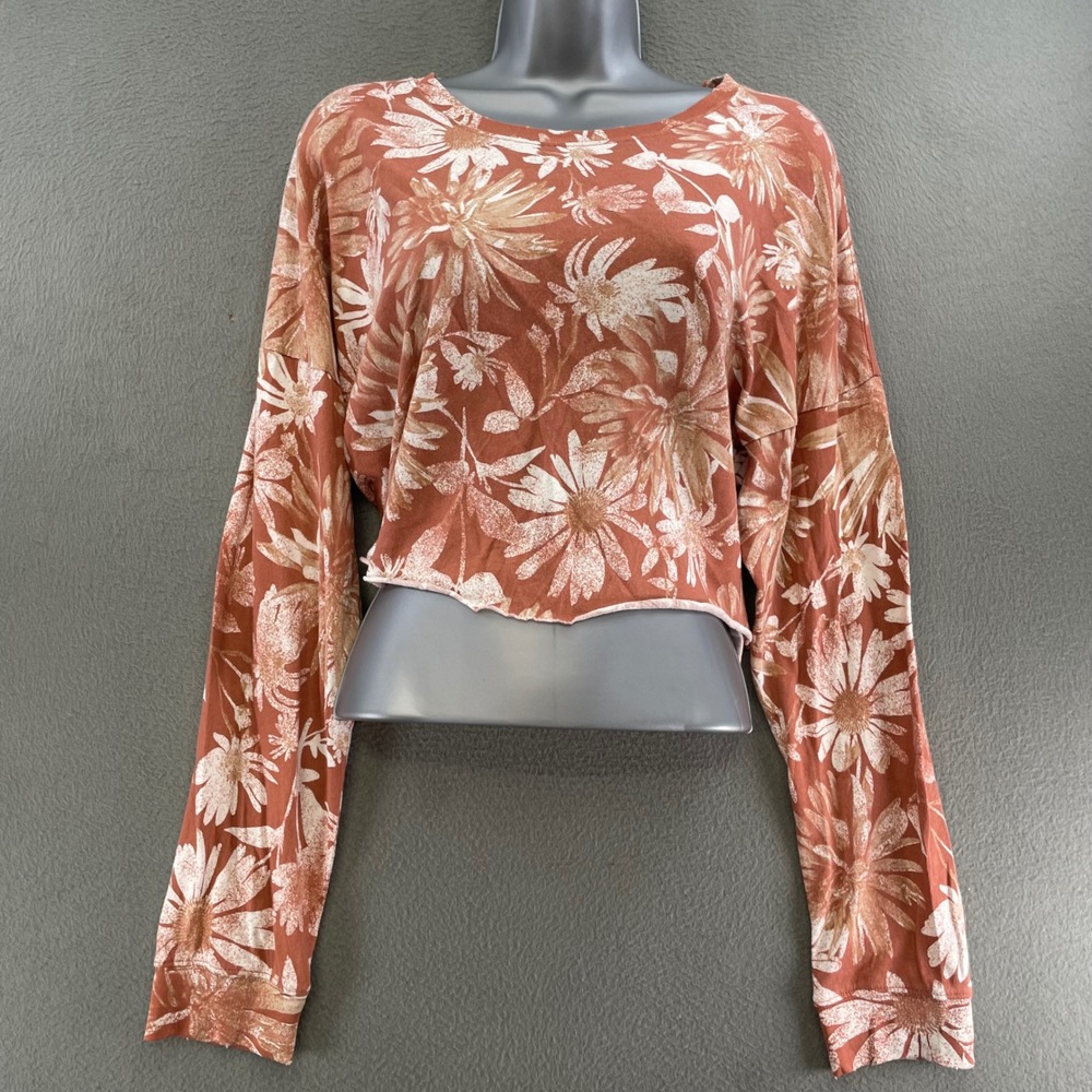 OFFLINE by Aerie Women Crop Top Cotton Floral Large Boho Relaxed Long Sleeve